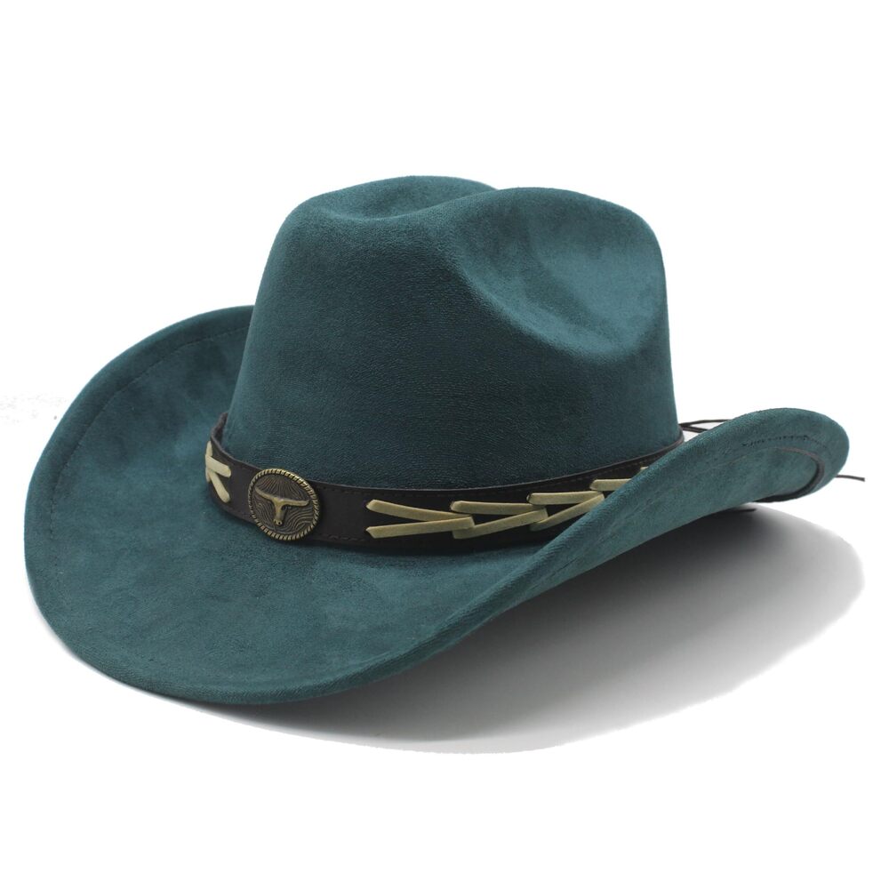 6633 Western Cowboy Hat with Band Wide Brim Suede Cowboy Cowgirl Hat